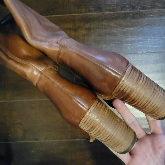 NEW Free People Dakota Tall Boots Womens 7 Brown Distressed Leather Knee High - Picture 6 of 14